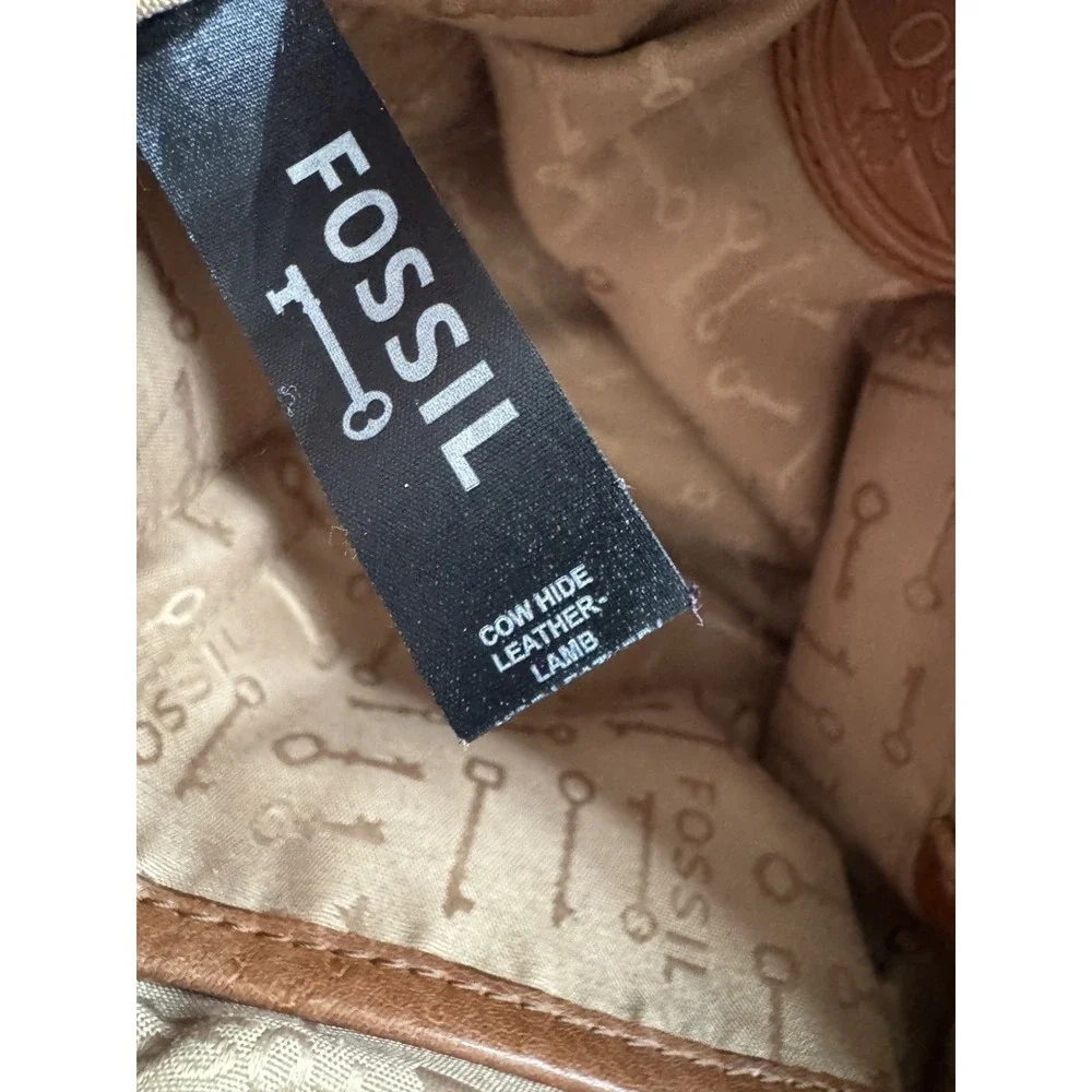 Fossil Issue 54 Brown‎ Leather Messenger Bag Crossbody Charm Satchel Chain Purse